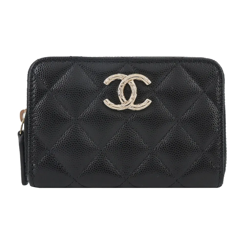 Chanel 雙C so black ㄧ字拉鍊零錢包 88成新[售出] 歷史價格詳細信息