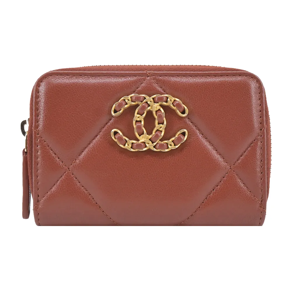 CHANEL 19系列經典金屬LOGO菱格紋小羊皮翻蓋三折短夾(黑色) 歷史價格詳細信息