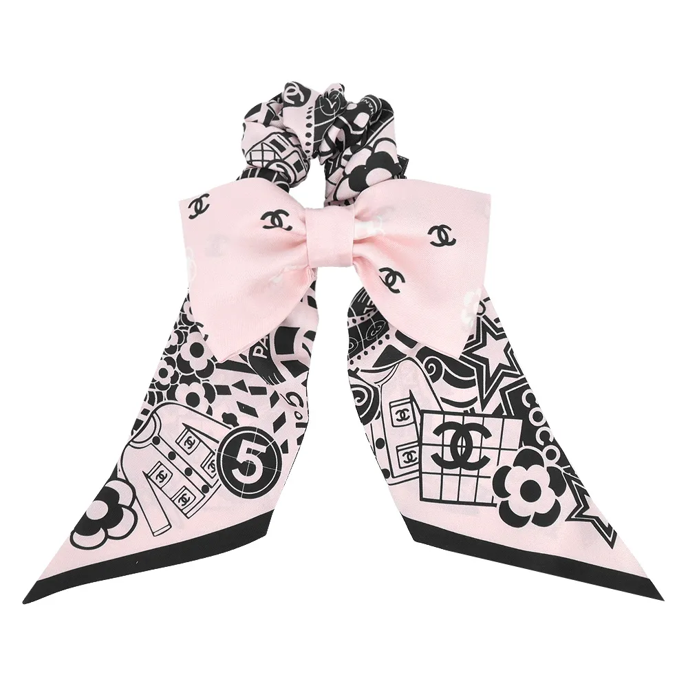 CHANEL 經典雙C LOGO 印花絲綢斜紋絲巾/髮飾(黑色) 歷史價格詳細信息