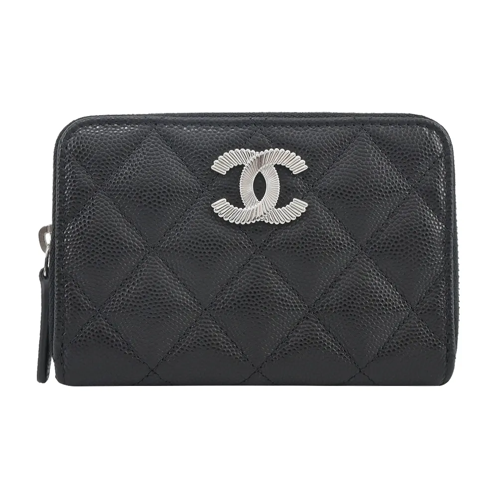 CHANEL 經典浮雕雙CLOGO菱格紋小牛皮卡片夾(黑色) 歷史價格詳細信息