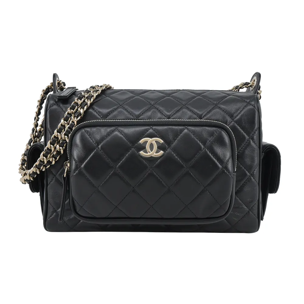 CHANEL經典雙C LOGO菱格紋小羊皮貝殼斜背包 (黑色) 歷史價格詳細信息