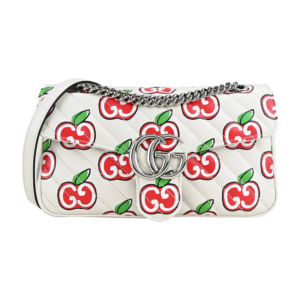 GUCCI GG Marmont系列荔枝紋雙層鏈帶肩/斜背包(中/黑色) 歷史價格詳細信息