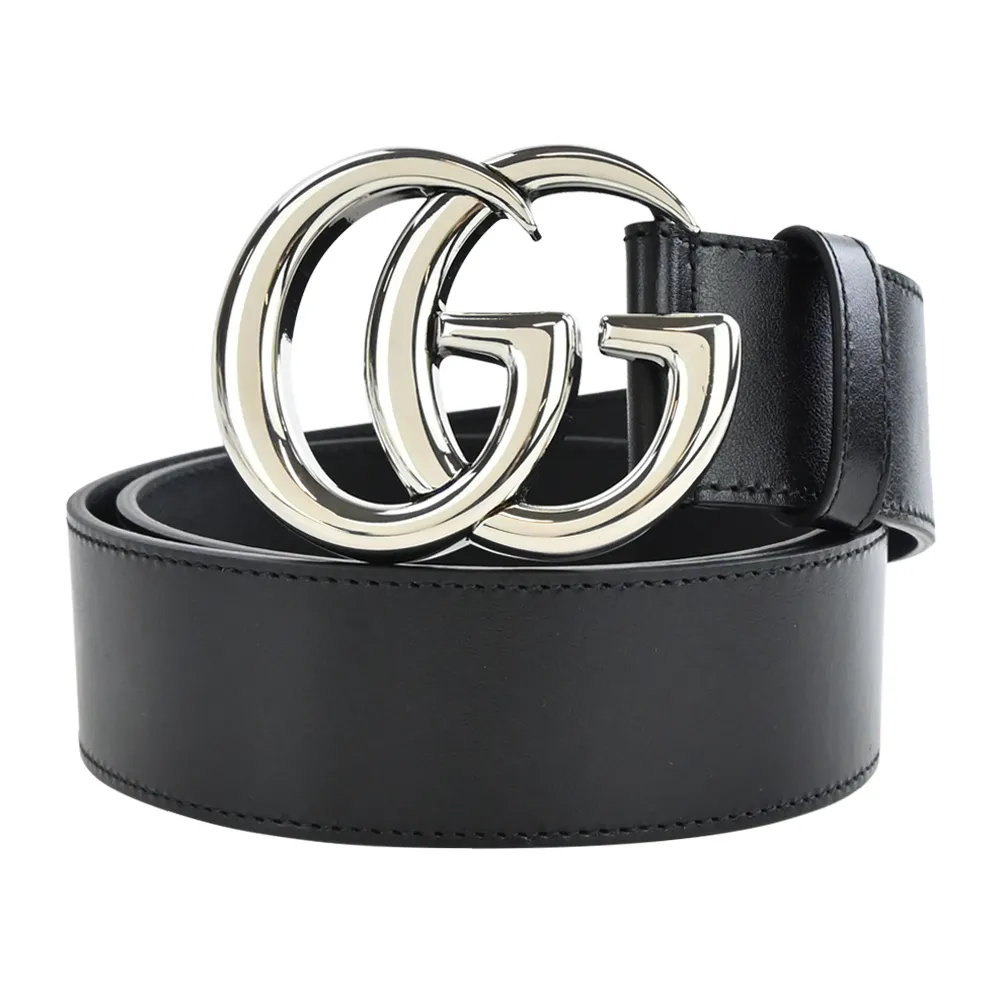 GUCCI GG Marmont 皮革仿舊雙G扣皮帶(米白/金) 歷史價格詳細信息