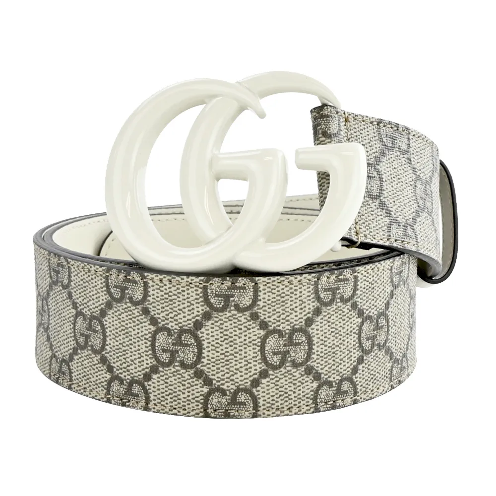 GUCCI GG Marmont 皮革仿舊雙G扣皮帶(米白/金) 歷史價格詳細信息