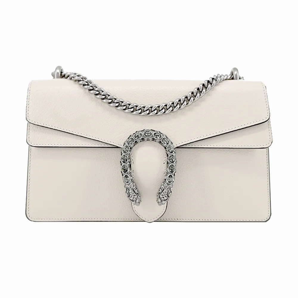 GUCCI Dionysus 素面牛皮虎頭扣翻蓋手拿包(白) 歷史價格詳細信息