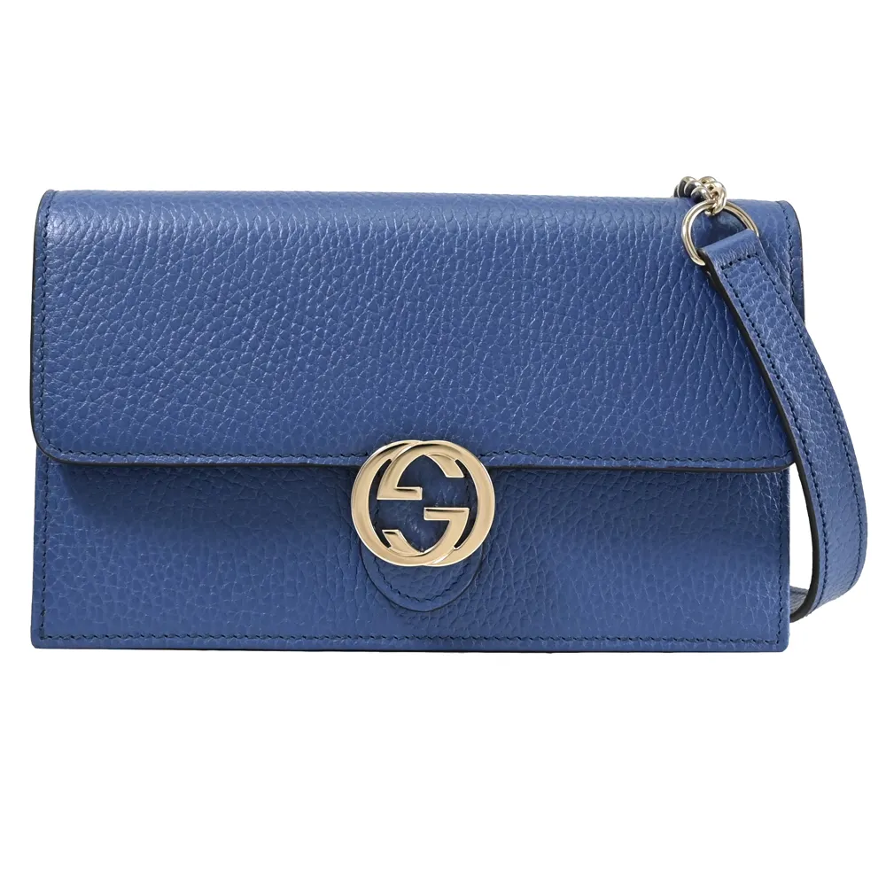 GUCCI 510304 金屬雙G壓釦式肩/斜背鍊包.藍 小 歷史價格詳細信息