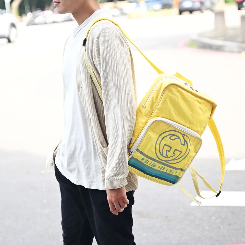 GUCCI 536724 TENEBRE 品牌徽章尼龍休閒後背包.黃 歷史價格詳細信息