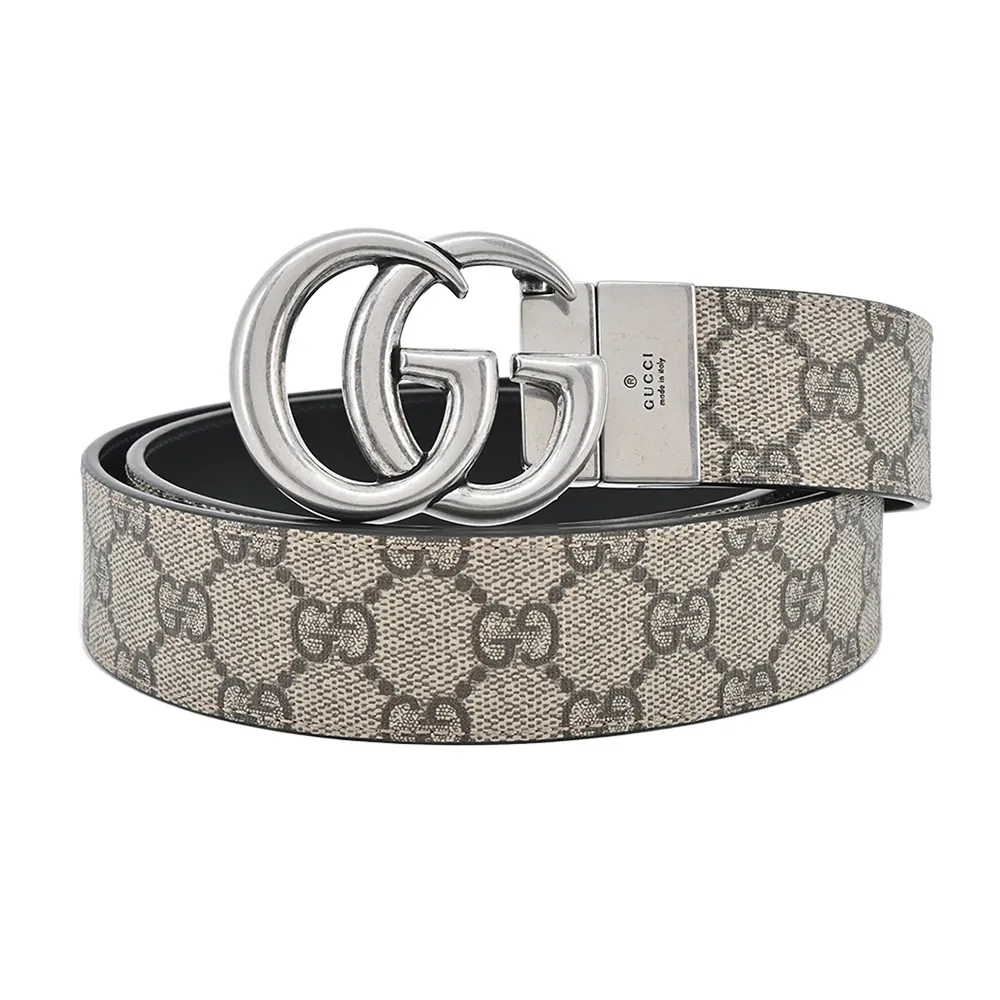 GUCCI GG Marmont 亮面皮革仿舊雙G扣皮帶(黑) 歷史價格詳細信息