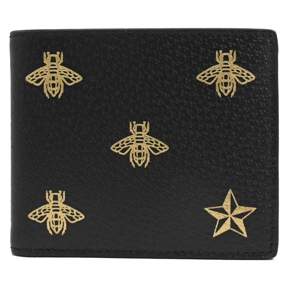GUCCI 495055 Bee Star 燙金印花牛皮八卡對開短夾.黑 歷史價格詳細信息