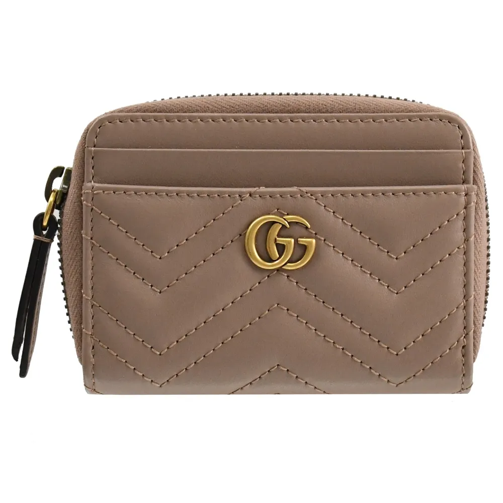 GUCCI 671772 GG Marmont 小牛皮拉鍊零錢卡包.芋粉色 歷史價格詳細信息