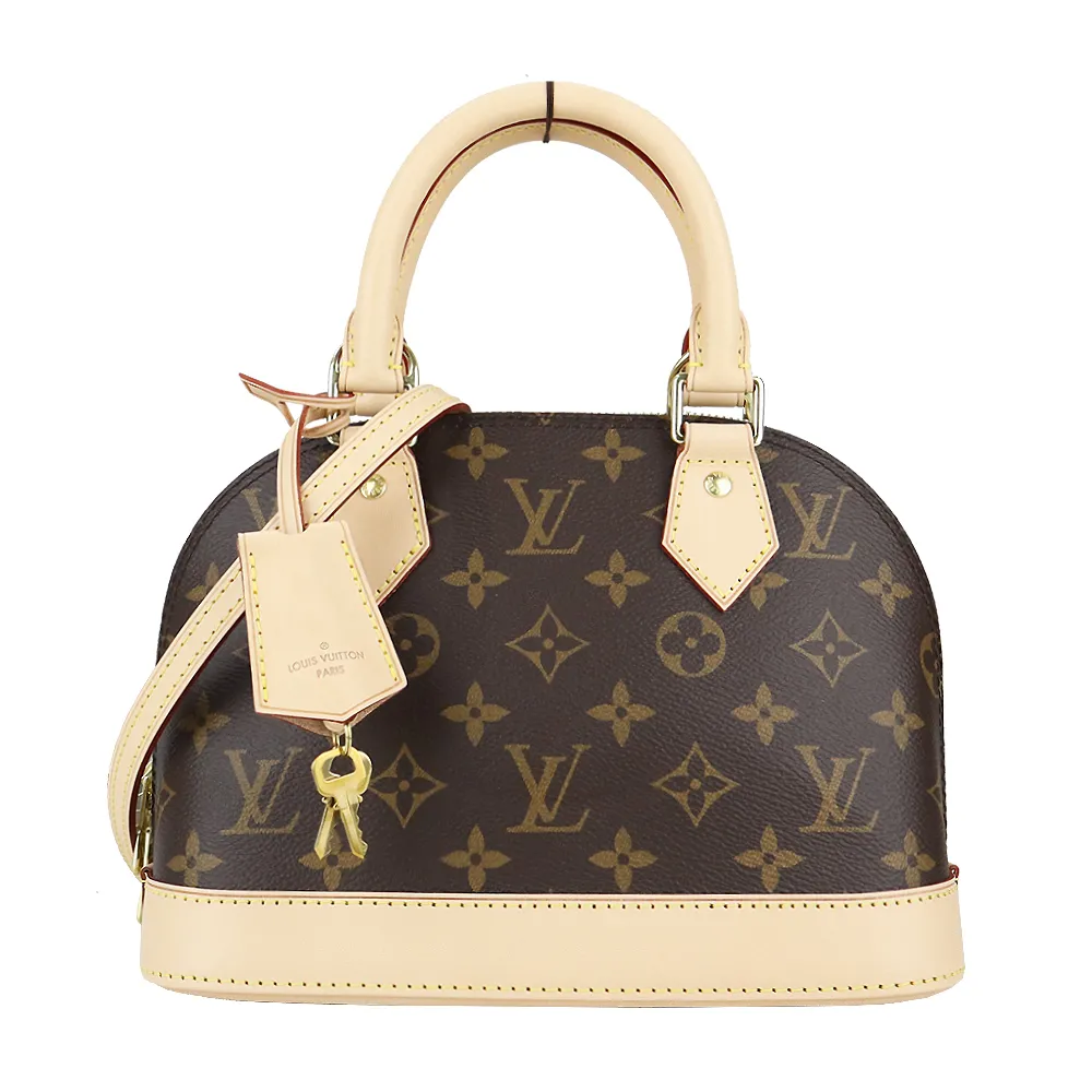 Louis Vuitton SAC VANITY 經典LOGO牛皮壓花鎖頭手提/兩用包(黑X米) 歷史價格詳細信息