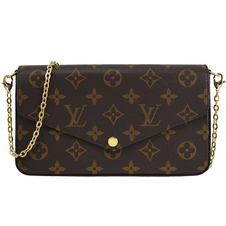Louis Vuitton Pochette Felicie系列 經典LOGO牛皮壓紋鍊帶斜背包(附卡夾/卡其) 歷史價格詳細信息