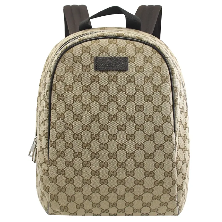 GUCCI 449906 經典雙G緹花皮飾邊厚棉後背包.駝/咖 歷史價格詳細信息