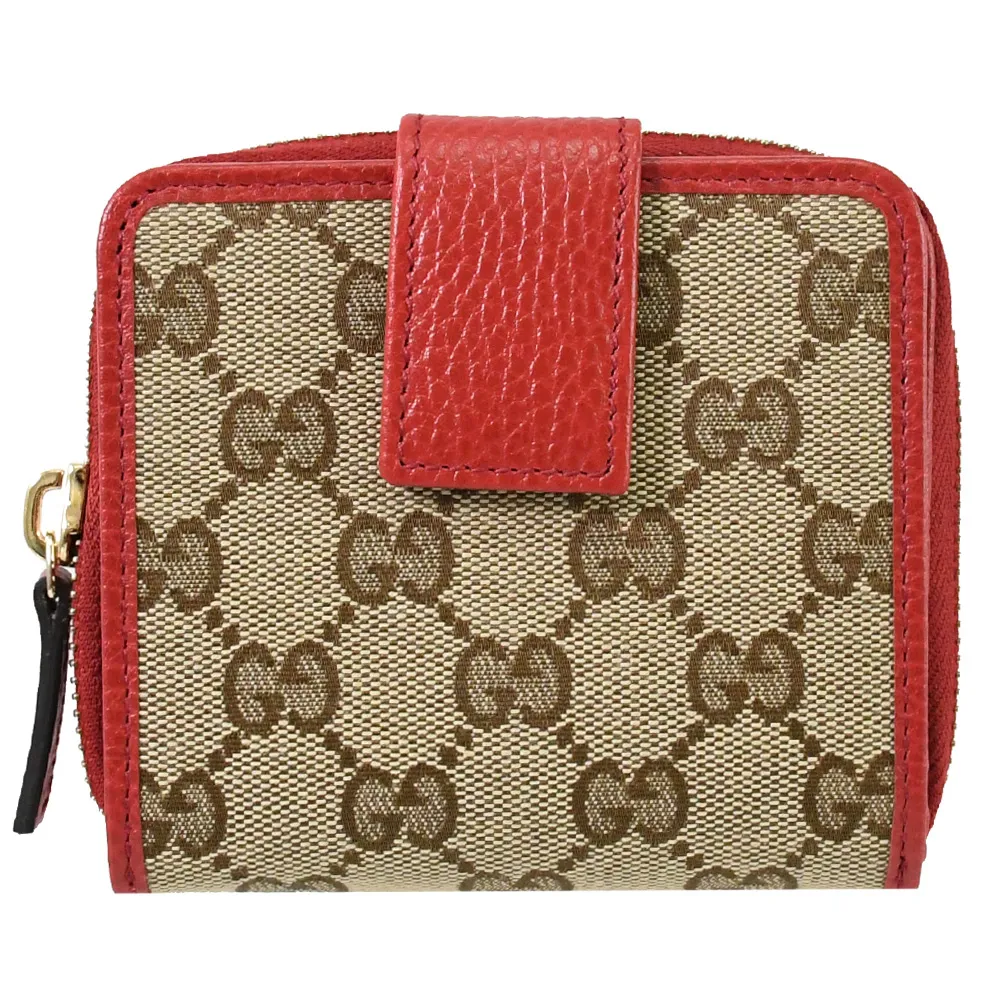 GUCCI 經典雙G緹花皮飾邊扣式長夾 (卡其/土耳其綠) 歷史價格詳細信息