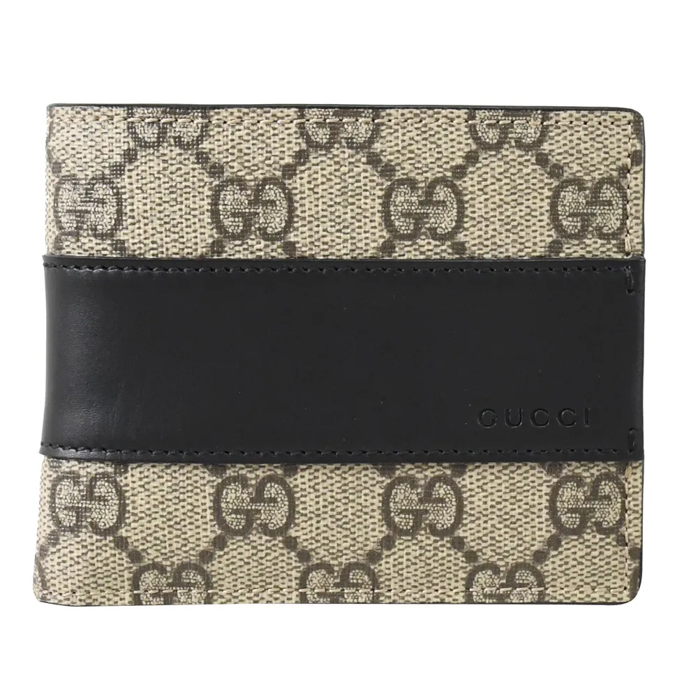 GUCCI 451240 GG Supreme印花拼接八卡對開短夾.駝/黑 歷史價格詳細信息