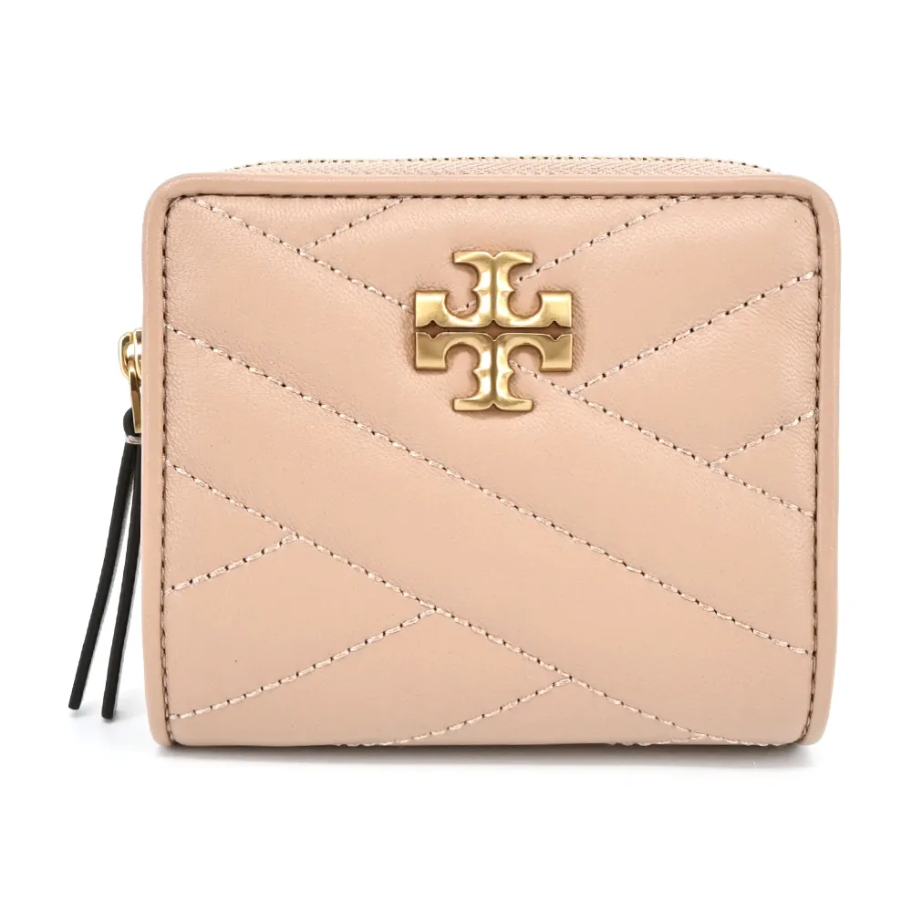 TORY BURCH Kira Chevron 銀釦絎縫皮革皮夾式鍊包(淺沙色) 90343 288 歷史價格詳細信息