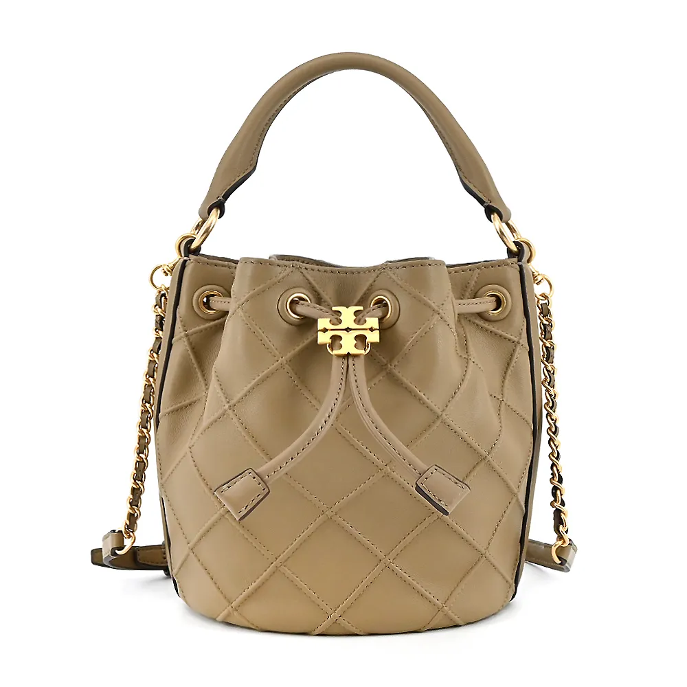 TORY BURCH FLEMING 菱格紋手提/斜背兩用束口水桶包-小/奶油白 歷史價格詳細信息