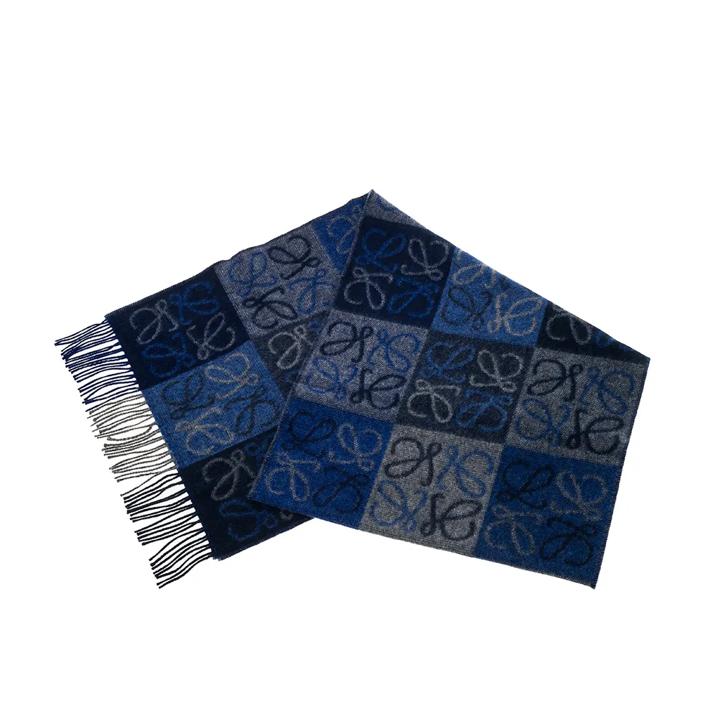 LOEWE 新款雙色LOEWE羊毛與馬海毛混紡流蘇圍巾 (海軍藍/黑色) 歷史價格詳細信息