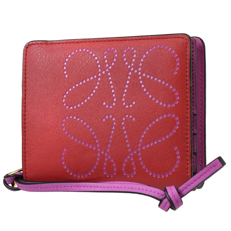 LOEWE 烙印LOGO撞色小牛皮釦式零錢短夾.亮橘 歷史價格詳細信息