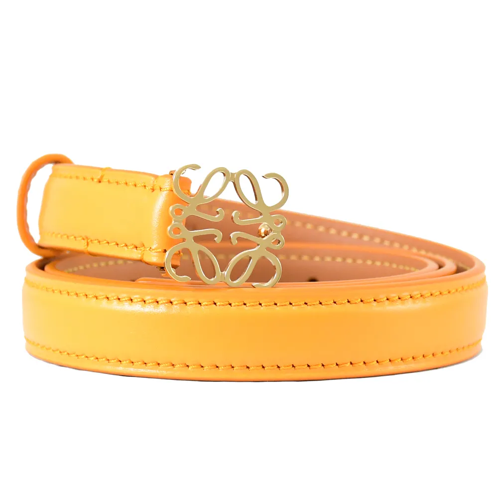 LOEWE ANAGRAM 鏤空雕花小牛皮雙面穿扣式皮帶/腰封.黃 歷史價格詳細信息
