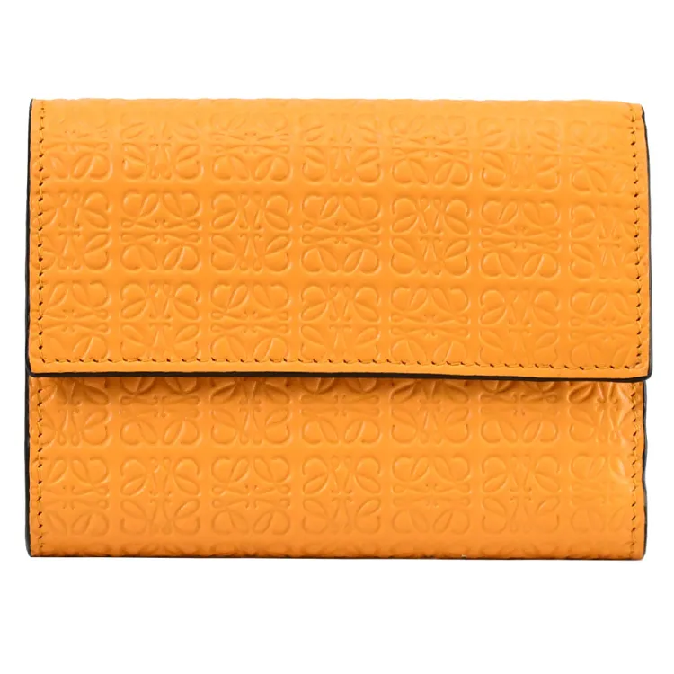 LOEWE 烙印LOGO撞色小牛皮釦式零錢短夾.亮橘 歷史價格詳細信息