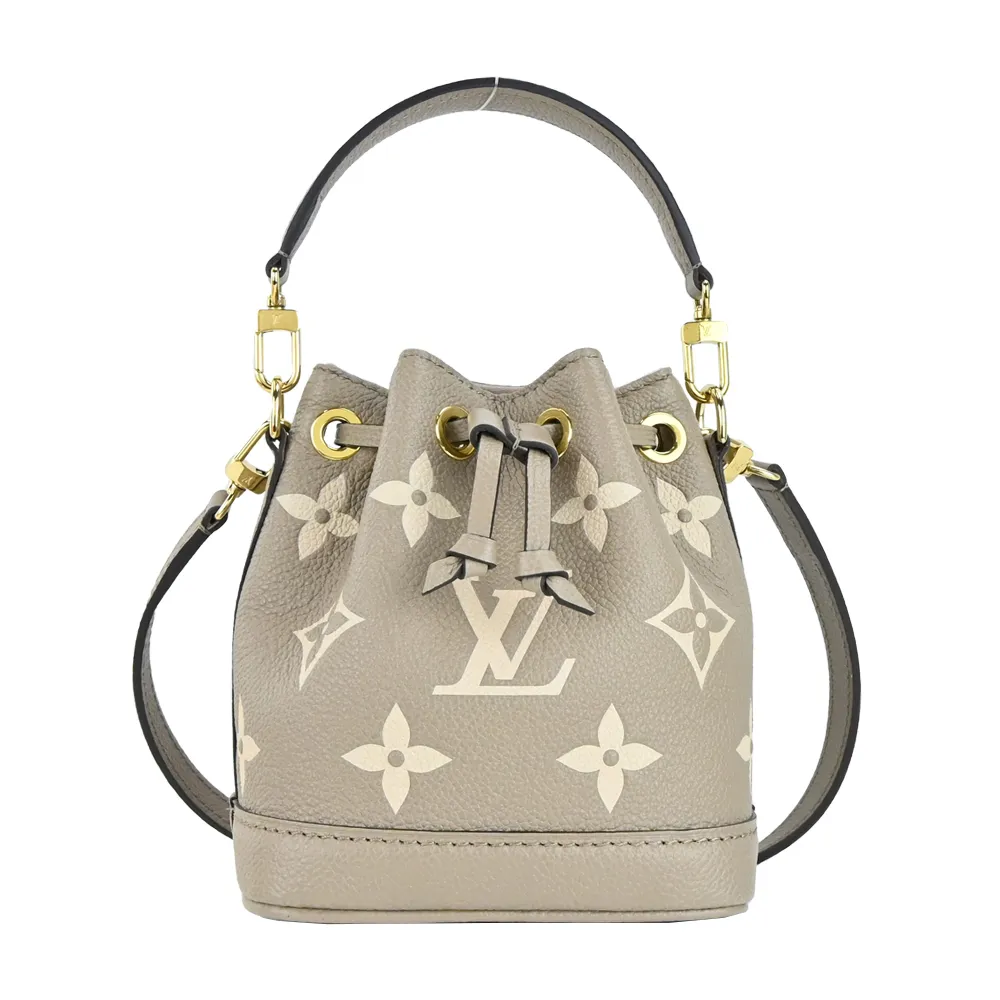 Louis Vuitton NANO NOE系列 LOGO牛皮壓紋束口手提/斜背水桶包(斑鳩灰) 歷史價格詳細信息