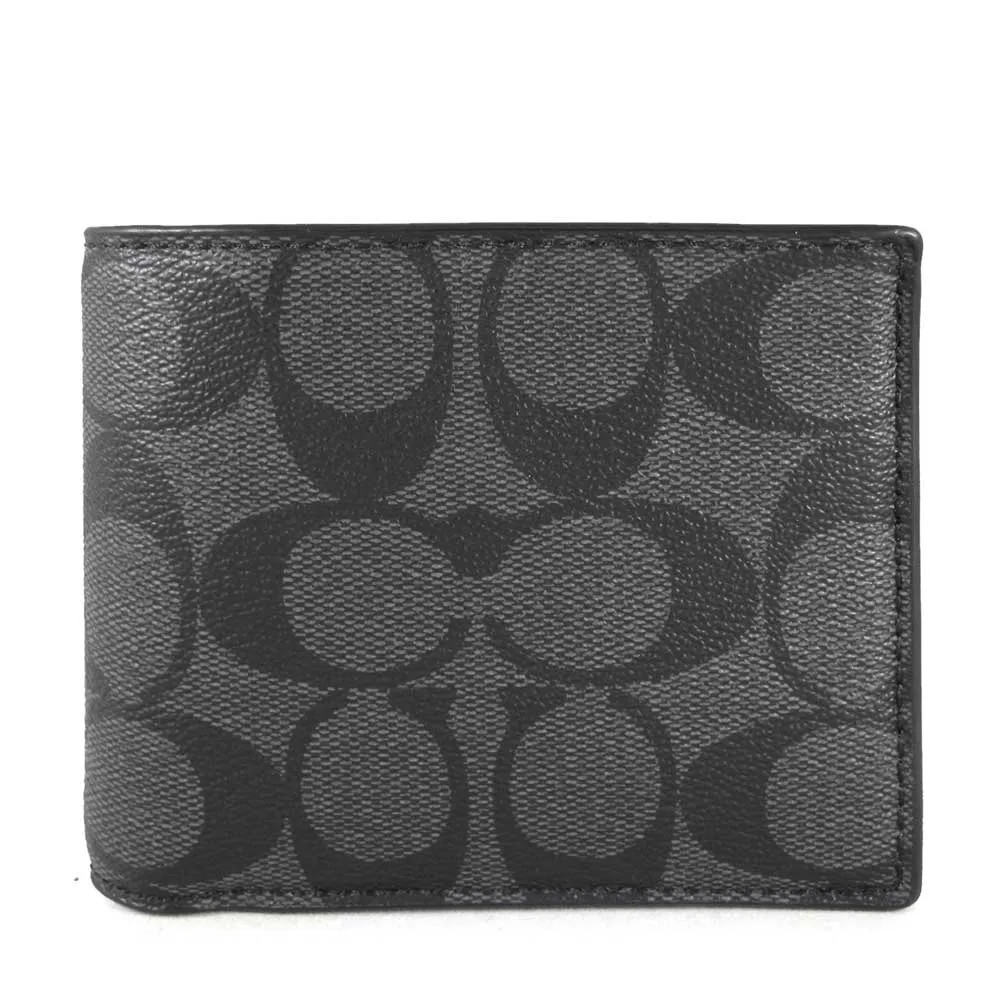 COACH 灰色防水帆布黑色皮飾邊拉鍊長夾 歷史價格詳細信息