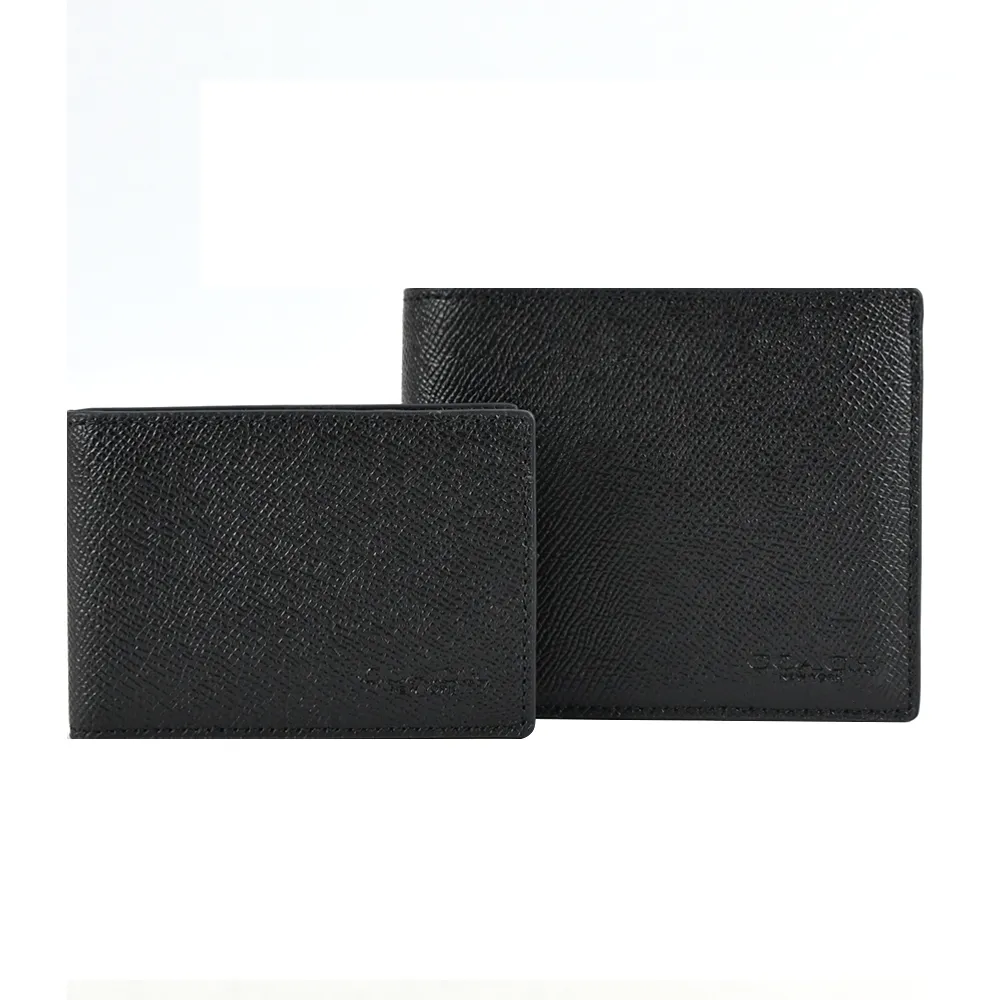 COACH 男款 素面防刮皮革壓印LOGO短夾-黑色/附證件夾 歷史價格詳細信息