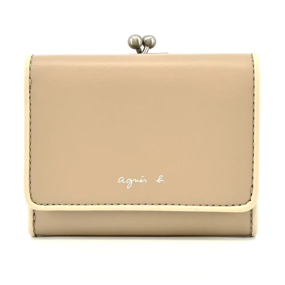 agnes b. 樹紋撞色皮革翻蓋短夾-黑 歷史價格詳細信息