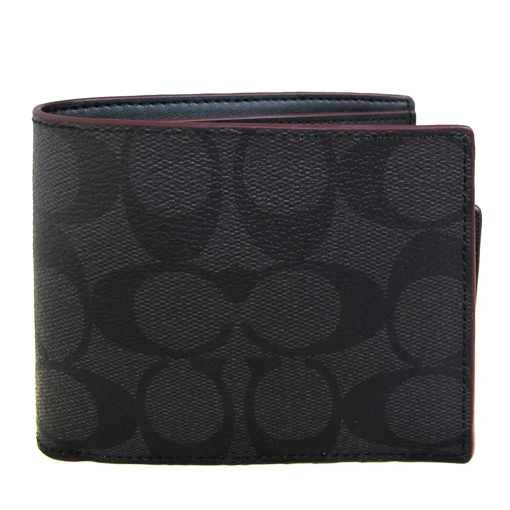 COACH 防潑水PVC黑灰色LOGO對開式短夾(附活動式卡夾) 歷史價格詳細信息