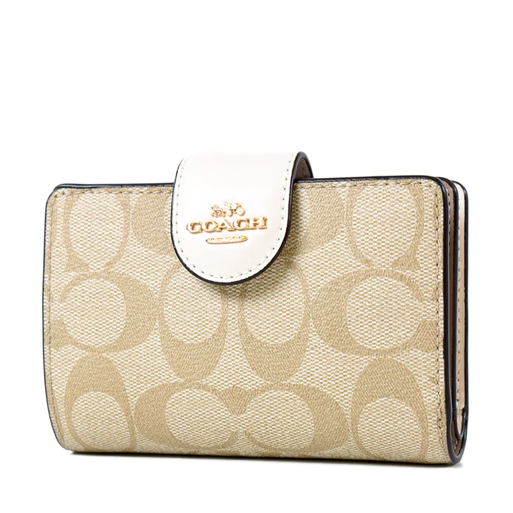 COACH 立體馬車緹花LOGO防刮釦式中夾-白色 歷史價格詳細信息