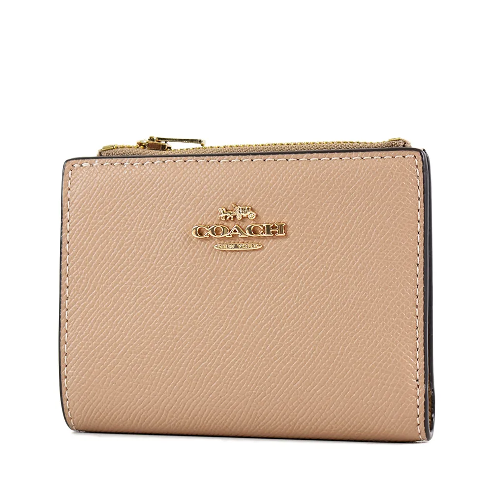 COACH 防刮皮革釦式對開短夾-銀字黑 歷史價格詳細信息