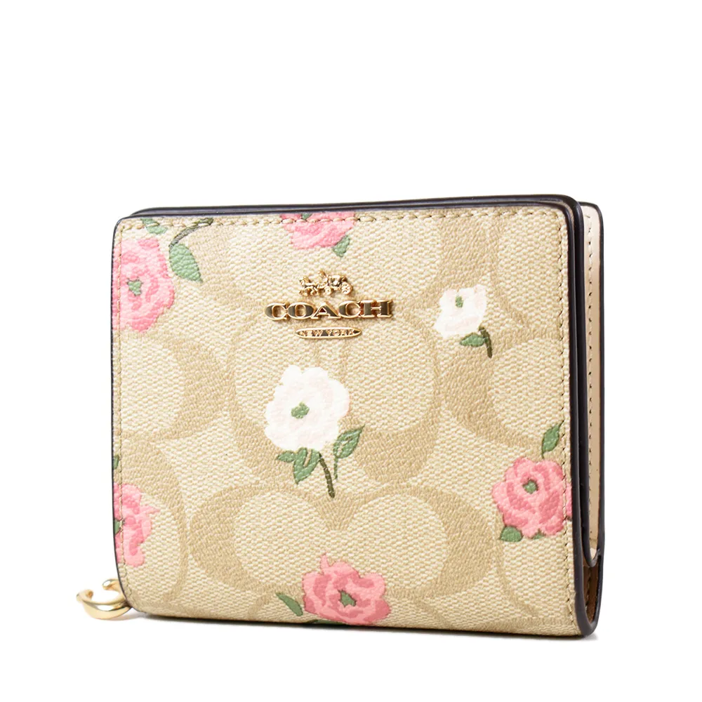 COACH 玫瑰緹花LOGO防刮皮革釦式中夾-白色 歷史價格詳細信息