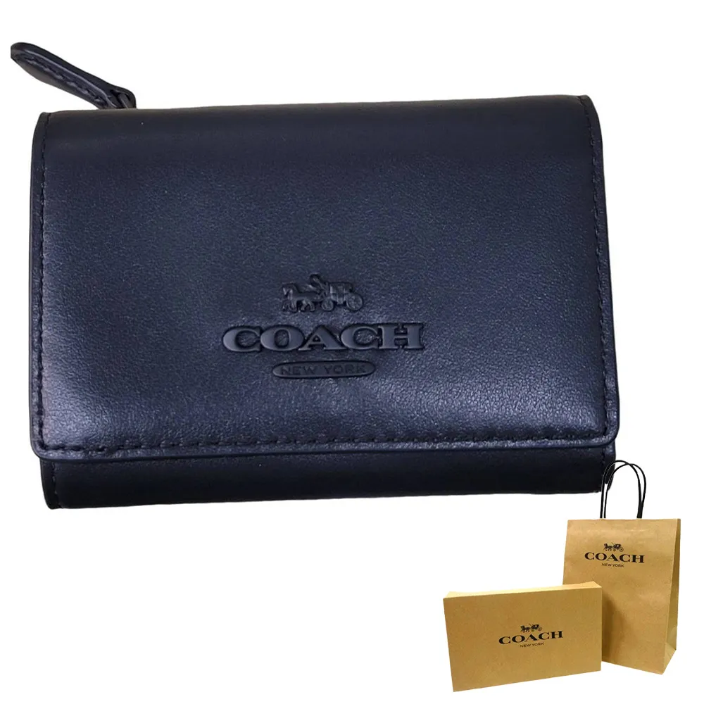 【COACH】黑色三折式防刮皮革零錢袋短夾 歷史價格詳細信息