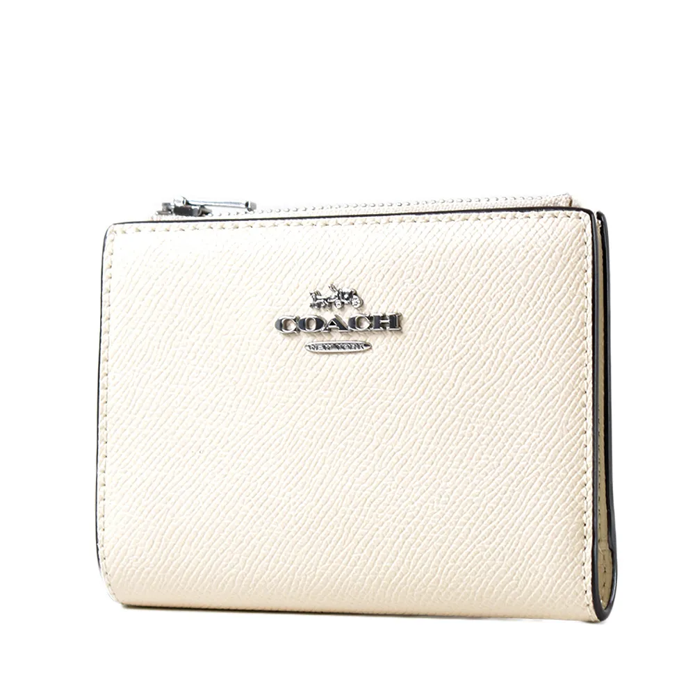 COACH 防刮皮革釦式對開短夾-銀字黑 歷史價格詳細信息