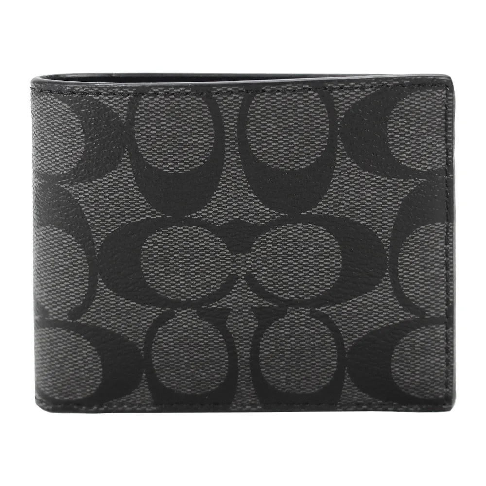 COACH黑灰C Logo單寧織布真皮半摺翻蓋方型斜背包 歷史價格詳細信息