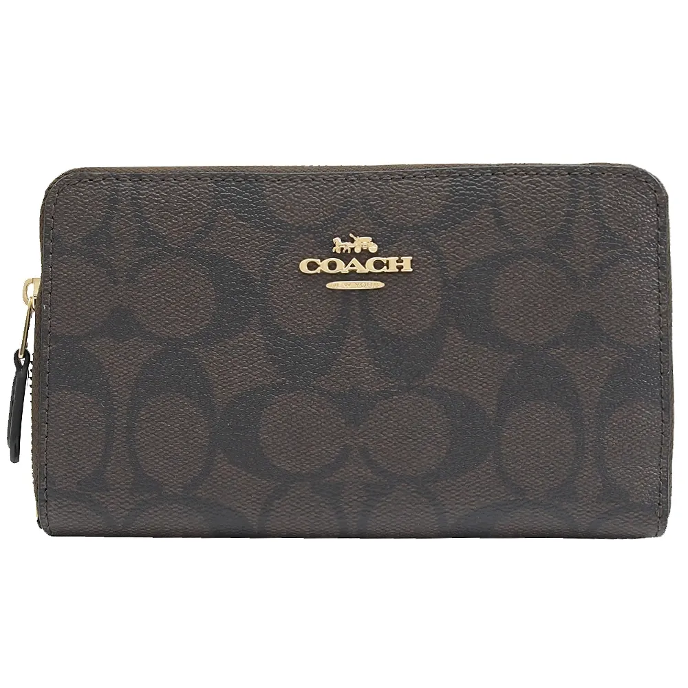 【COACH】經典PVC印花草莓圖騰LOGO拉鏈手拿包(卡其x紅) 歷史價格詳細信息