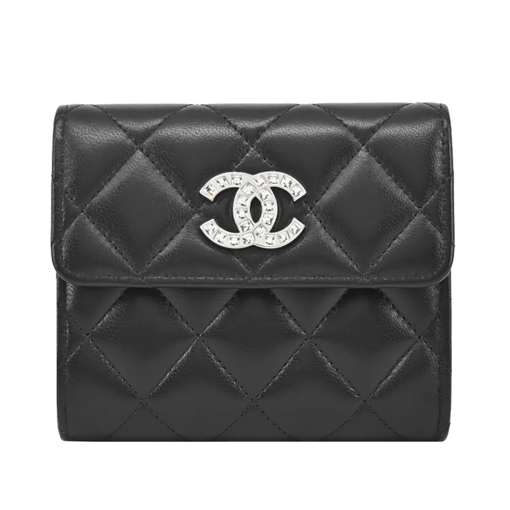 CHANEL經典金色雙C金屬菱紋小牛皮翻蓋三折短夾(芥末綠) 歷史價格詳細信息