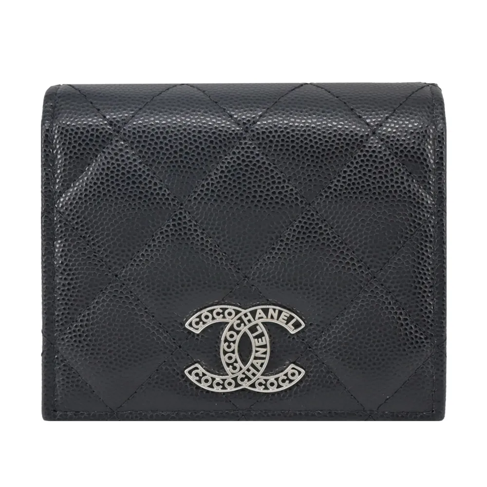 CHANEL 經典鏤空雙C LOGO菱格紋小牛皮對開短夾(黑色) 價格比較,價格查詢,歷史價格詳細信息