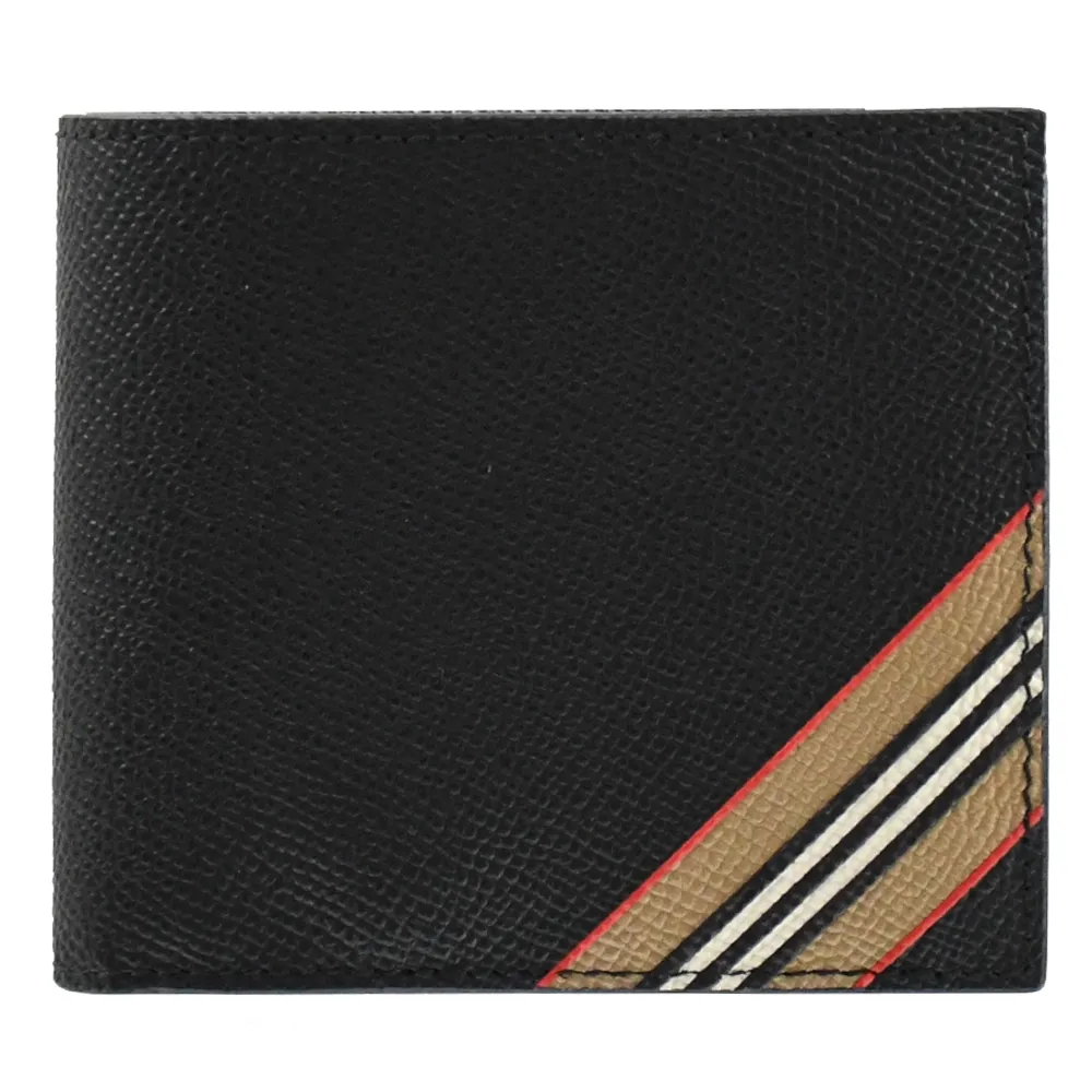 BURBERRY 經典條紋塗層帆布及牛皮三折短夾(黑色/經典米色) 80730821 歷史價格詳細信息