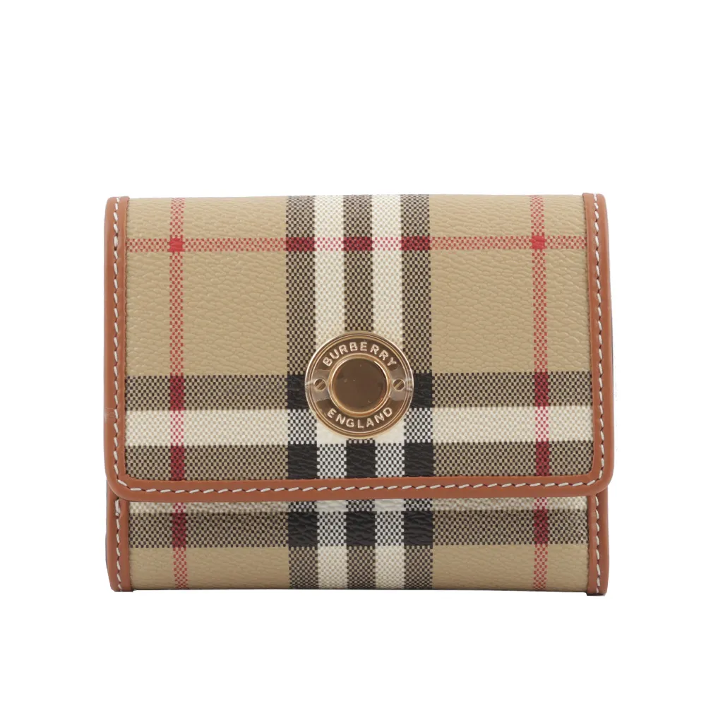 BURBERRY 經典格紋及小牛皮翻蓋長夾(經典米色) 8094421 A7026 歷史價格詳細信息