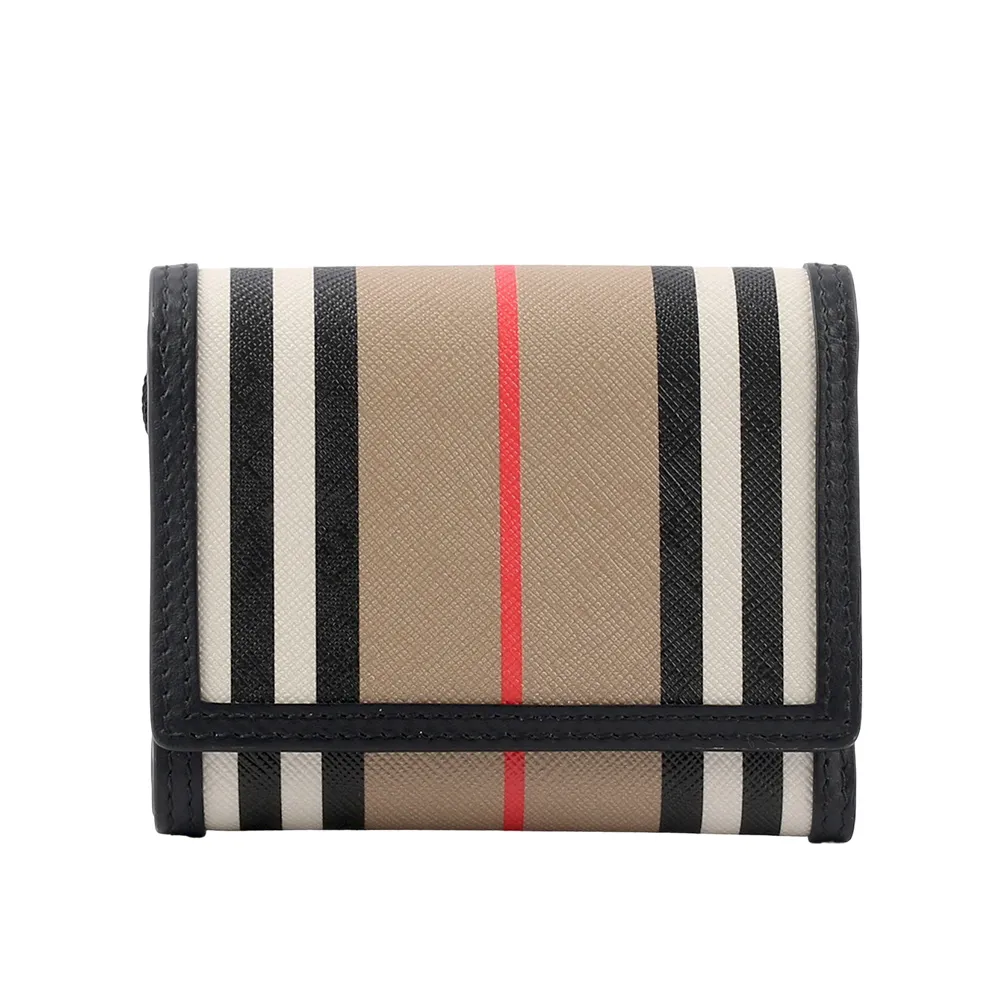 BURBERRY 8073081 HALTON 英式條紋拼接釦式長夾.咖邊 歷史價格詳細信息