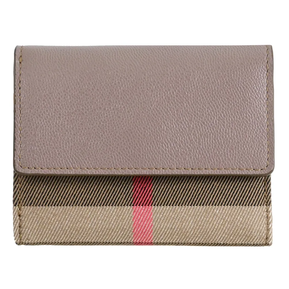 BURBERRY 8084531 HALTON 經典格紋拼接翻蓋釦式長夾.芋粉邊 歷史價格詳細信息