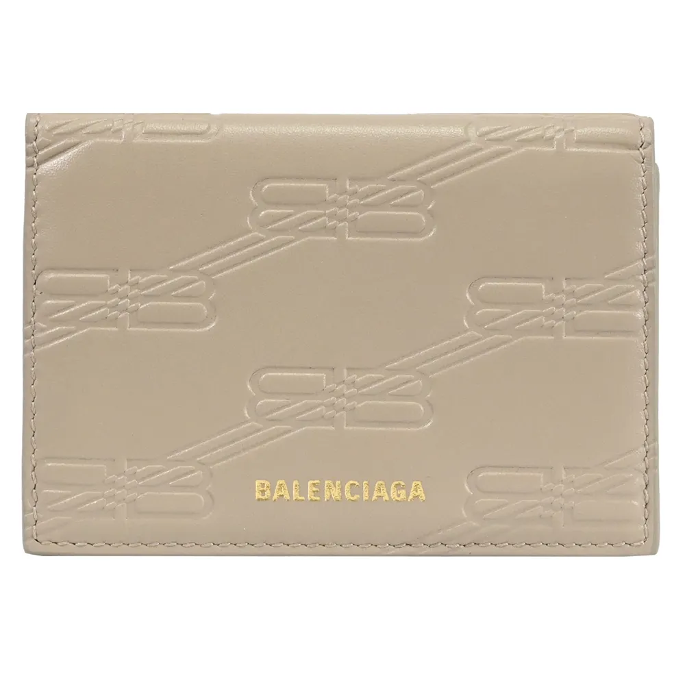BALENCIAGA 巴黎世家 品牌字母壓紋牛皮迷你三折短夾(奶茶色) 歷史價格詳細信息