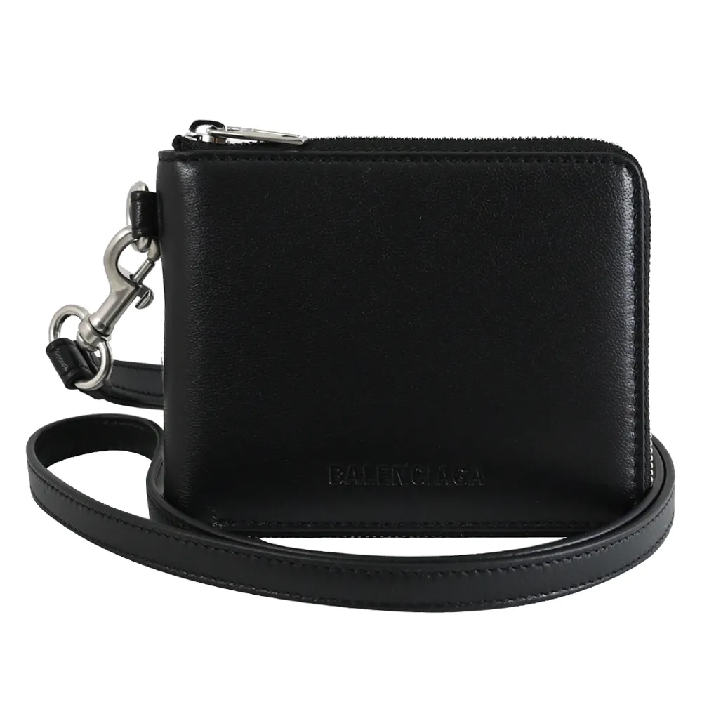 BALENCIAGA 巴黎世家 659224 烙印LOGO頸掛牛皮拉鍊零錢短夾.桃 歷史價格詳細信息