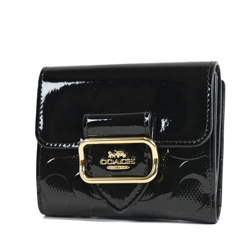 COACH黑色鍊飾烙印全皮釦式雙摺C字拉鍊袋短夾 歷史價格詳細信息
