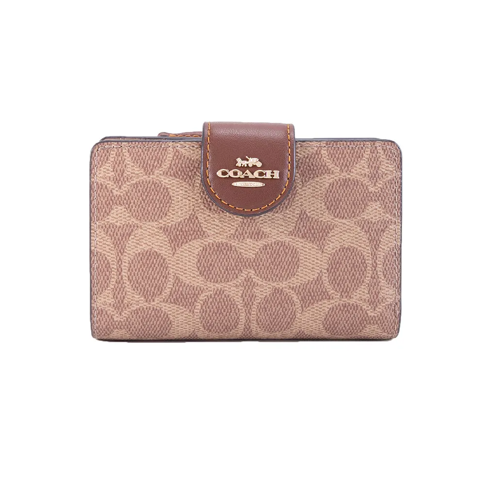 【COACH】金馬車滿版拼接蛇紋飾邊鏈帶肩背X斜背包(咖粉色) 歷史價格詳細信息