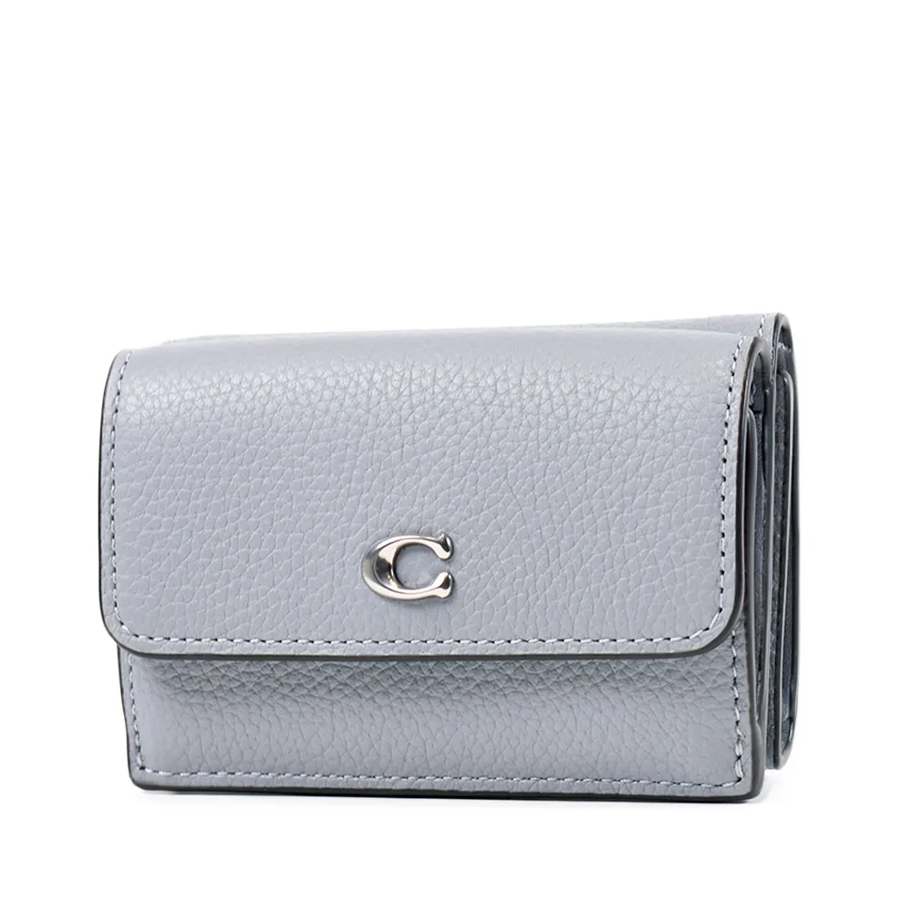 COACH灰褐色荔枝紋全皮釦式雙摺C字拉鍊袋短夾 歷史價格詳細信息