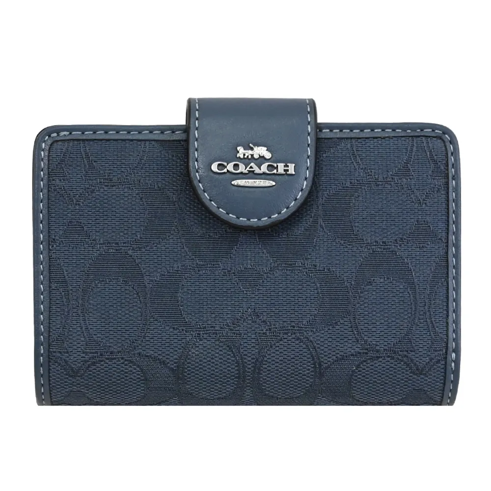 COACH CU402 馬車LOGO緹花布皮飾扣式零錢中夾.黑 歷史價格詳細信息