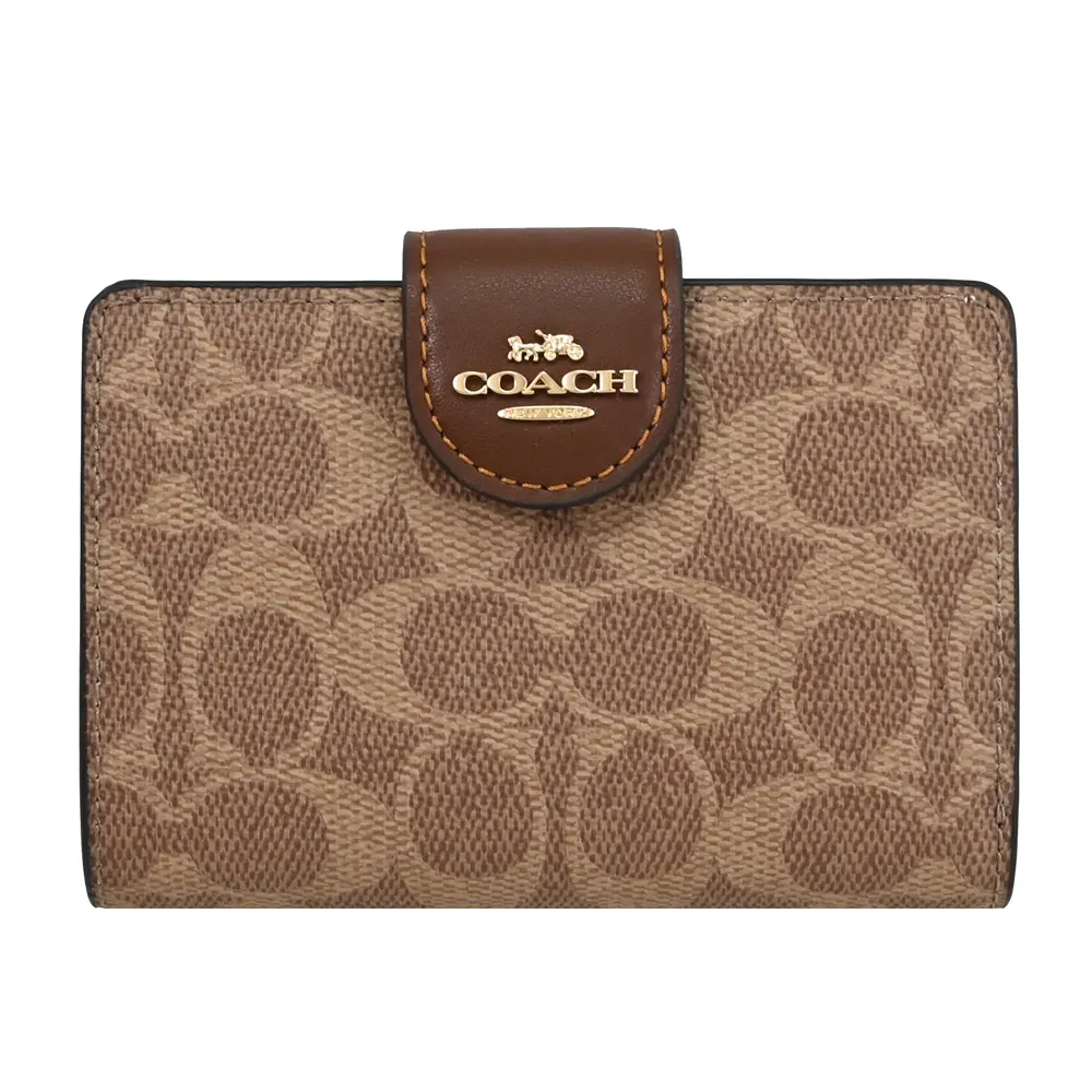 COACH 皮革鑲邊Logo緹花翻扣雙折零錢包黑色短夾㊣二手原價7千(特價)99 1元起標 真品↘ 歷史價格詳細信息